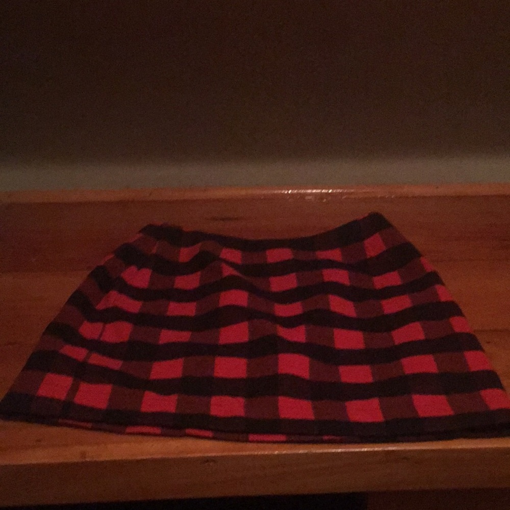 Red and black Buffalo plaid skirt